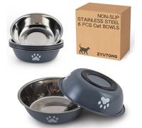 6 PCS Stainless Steel Cat Bowls, Non-Slip Stainless Cat Food Bowl Metal Cats Dishes Whisker Fatigue Kitten Plates Shallow Wide Kitten Bowls, 5.5” Whisker Friendly Food Dish (Grey 6 PCS)