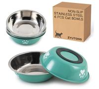 6 PCS Stainless Steel Cat Bowls, Non-Slip Stainless Cats Food Bowl Metal Cat Dishes Whisker Fatigue Kitten Plates Shallow Wide Kitten Bowls, 5.5” Whisker Friendly Food Dish (Bright Green)