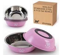 6 PCS Stainless Steel Cat Bowls, Non-Slip Stainless Cats Food Bowl Metal Cat Dishes Whisker Fatigue Kitten Plates Shallow Wide Kitten Bowls, 5.5” Whisker Friendly Food Dish