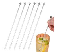 6 PCS Stainless Steel Coffee Stirrers & Cocktail Stirrers - Reusable Drink Stirrers with Paddle End, Long Metal Stirring Sticks for Hot Drinks Coffee Soda Juices Gin Mixing, Bar Cocktail Accessories