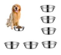 6 Pcs Stainless Steel Dog Bowls Replacement Basic Dog Bowls Thickened Metal Dog Bowls Pet Bowl Metal for Small Medium Large Dogs, Dishwasher Safe (18cm)