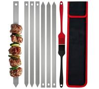 6 PCS Stainless Steel Flat Wide Barbecue Skewers, Reusable Flat Metal Skewers, with Bag, Metal Kebab Sticks BBQ Skewerss, for Outdoor BBQ, Family Party, Shish Kabob