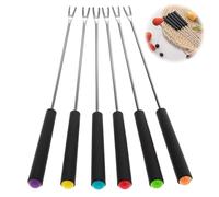 6 PCS Stainless Steel Fondue Forks, Fondue Sticks, Heat Resistant Handle, for Cheese Grill Cake Chocolate Meat Fruits Roast Marshmallows Dessert(Silver 24cm)