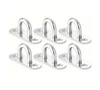 6 Pcs Stainless Steel Pad Eye Plate Hooks Heavy Duty Ceiling Wall Mount U Hooks Black Elliptical M6(Silver)