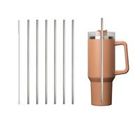 6 PCS Stainless Steel Replacement Straws for Stanley 40oz Cup, Reusable Straws Compatible with Stanley Adventure Quencher Travel Tumbler, Durable Cup Straws with Cleaning Brush Silvery