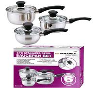 6 Pcs Stainless Steel Saucepan Essential Cookware Set with Glass Lids & Sturdy Handles Pot Prima Kitchen Cook Home Chef Cooking Sauce Pan Housewarming Gifts UK Free P&P, Silver