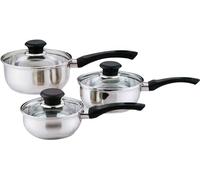 6 Pcs Stainless Steel Saucepan Essential Cookware Set with Glass Lids & Sturdy Handles Pot Prima Kitchen Cook Home Chef Cooking Sauce Pan Housewarming Gifts UK Free P&P, Silver