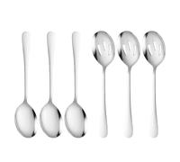 6 Pcs Stainless Steel Serving Spoons Set, Includes 3 Solid and 3 Slotted Spoons, Dessert Spoon Advanced Performance Skimmer, Large Serving Spoon for Buffet, Catering, Party, Banquet, Kitchen