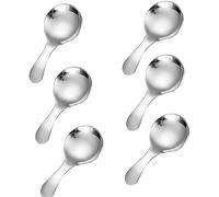 6 Pcs Stainless Steel Short Handle Thickened Small Round Spoons For Honey Candy Coffee Tea Salt Jam and Mustard - Ice Cream Dessert Spoon (D Silver)