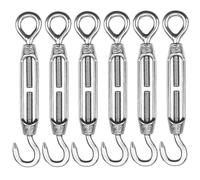 6 PCS Stainless Steel Turnbuckle Bolt Wire Rope Tensioner, M4 Adjustable Garden Cable Tensioner Kit with Hook and Eye for Rope, Wire, Outdoor Use