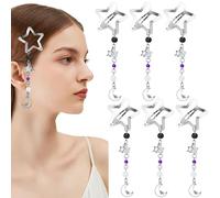 6 Pcs Star Snap Hair Clips 1.69Inch Y2K Silver Metal Hair Barrettes Cute Hair Pins with Charms 2000s Hair Styling Accessories for Women Girls