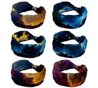 6 Pcs Stars Nebula Women's Headbands Elastic Head Band Yoga Workout Head Non-Slip Sweat Soft Headbands Simple Versatile Hair Accessory Hairbands