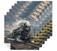 6 PCS Steam Locomotive Train Cloth Napkins 18.7"x18.7"- Single-Sided Print, Soft & Reusable Napkins for Elegant Dining, Wedding, Party, Restaurant Decor