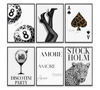 6 PCS Stockholm Leopard Prints Poster Decoration, Black & White Canvas Wall Art Set for Modern Bedroom Decor, Aesthetic Prints for Walls & Stylish Living Room Display,( Unframed 30×20 cm Posters)
