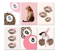 6 PCS Stockholm Style Leopard Prints Poster, Pink Trendy Leopard Wall Art for Modern Decor, Canvas Room Decor Posters for Bedroom, Bar, Cafe, Home Decor, Gift for Housewarming (8x12in Unframed)