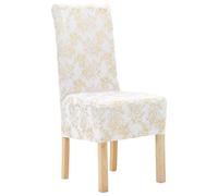 6 pcs Straight Chair Covers Stretch White with Golden Print