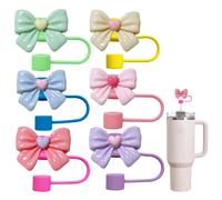 6 Pcs Straw Cover Reusable Food Grade Silicone Bow Straw Covers 10mm Dust-Proof Straw Topper Bow Ties Straw Covers for Stanley Cup Straw Toppers for Stanley Cups Straw Accessories (Colorscheme)