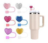 6 Pcs Straw Topper Covers, Silicone Reusable Cap Toppers, Compatible with Stanley 30&40 oz, 10mm Straw Toppers for Stanley Cups Straw Accessories (Sparkling Heart)