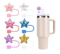 6 Pcs Straw Topper Covers, Silicone Reusable Cap Toppers, Compatible with Stanley 30&40 oz, 10mm Straw Toppers for Stanley Cups Straw Accessories (Sparkling Star)