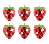6 Pcs Strawberry Party Decorations Strawberry Honeycomb Balls Birthday Favors Berry First Theme Table Centerpieces Tissue Paper Honeycomb Tabletop Hanging Decor Party Supplies (Red)