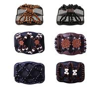(6 pcs) Stretch Butterfly Wood Bead Hairpin Bow Hair Head Comb Cuff Double Comb Clip