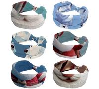 6 Pcs Stretchy Headbands for Women, Absorbed Sport Headband Soft Twist Knotted Headbands for Daily Life Yoga Workout, Cute Cartoon Polar Bears (3)