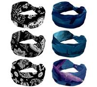 6 Pcs Stretchy Headbands for Women, Absorbed Sport Headband Soft Twist Knotted Headbands for Daily Life Yoga Workout, Dolphin under the Sea