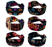 6 Pcs Stretchy Headbands for Women, Absorbed Sport Headband Soft Twist Knotted Headbands for Daily Life Yoga Workout, Motifs African boho paisley Floral (42)