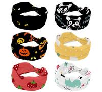 6 PCS Stretchy Headbands for Women, Hand Drawn Line Cartoon Baby Panda Face Pattern Absorbed Sweat Sport Yoga Workout Headband, Soft Wide Hairband, Twist Knotted Hairwrap