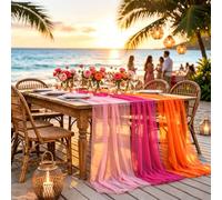 6 Pcs Sunset Party Decorations Table Runner 10Ft | Pink and Orange Rustic Sheer Chiffon Fabric Table Cloth for Wedding Bridal Baby Shower Graduation Decorations