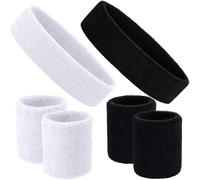 6 Pcs Sweatband Set Cotton Sport Athletic Headband Reusable Wrist Sweat Bands for Cycling Running Tennis Basketball