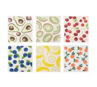 6 Pcs Swedish Dishcloth Set, Absorbent Reusable Dish Cloths, Compostable Cleaning Cloths for Kitchen, Dishes, Countertops, Plastic-Free Sponge Cloth, Fruit Pattern (17x19.2cm)