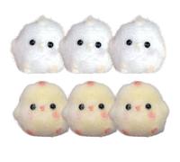 6 PCS Taba Squishy Toys, Yellow and White Bobo Chicken Mini Fufu Squishies, 4x3x3cm Furry Squishy Animals Kit for Office, Home, Travel, Stress Relief Fidget Toys for Adults, Kids