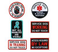 6 Pcs Tactical Service Dog Stress & Anxiety Response Training Working Dont Pet Dog Vests/Harnesses Emblem Embroidered Fastener Hook & Loop Dog Patch for Medium Large Service Dog Guide Dogs