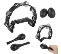 6 PCS Tambourine Set, Half Moon Tambourine Metal Jingles, Tambourine with Maracas Egg Shakers for Adults Youth, Handheld Percussion Musical Instruments for Beginners, Parties, Music Classes