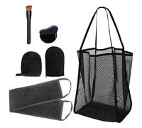 6 PCS Tanning Mitt and Brush with Back Applicator and Beach Bag Dark Application Reusable Fake Tan Mit Exfoliating Glow Velvet Mitten Washable Portable Soft for Body