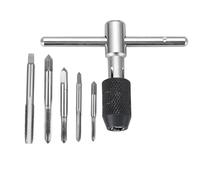6 Pcs Tapping Set,Metric Machine Tap Adjustable T-Handle Taps Wrench Holder Thread Bits Chuck Tool,Threads Plug M3 M4 M5 M6 M7 M8 Screw Threading Spiral Drill Woodworking for Metal Plastic Wood
