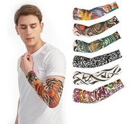 6 Pcs Tattoo Sleeves for Men Fake Temporary Tattoo Sleeves Nylon Arm Sunscreen Sleeves brown