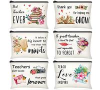 6 Pcs Teacher Gifts Survival Kit Bags Teacher Canvas Pencil Bags Cosmetic Travel Toiletry Case with Zipper in 6 Designs for Christmas Holiday Teacher Appreciation Gift, 9.5 x 6.7 inches (Retro), as shown in pictures