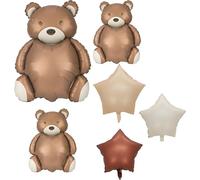 6 Pcs Teddy Bear Balloons, Bear Balloons, Large Matte Bear For Shower Birthday Decorations, Animal Farm Zoo Jungle Safari Theme Party Supplies