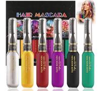 6 Pcs Temporary Hair Colour Mascara Set - Washable Brush-On Tints for Dark & Light Hair, Quick-Dry Colours for Parties, Festivals, Photos, Cosplay and Weekend Styling at Home Looks for Women
