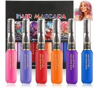 6 Pcs Temporary Hair Colour Mascara Set - Washable Brush-On Tints for Dark & Light Hair, Quick-Dry Colours for Parties, Festivals, Photos, Cosplay and At-Home Weekend Styling Looks for Women