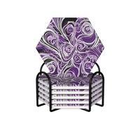 6 Pcs The Sea Witch Inspired Ceramic Coasters With Holder Best Absorbent Drink Coasters Hexagon Ceramic Table Coasters Set Decorative Coffee Cup Beverage Coasters Wine Beer Bar Coasters