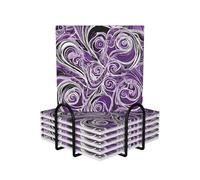 6 Pcs The Sea Witch Inspired Ceramic Coasters With Holder Best Absorbent Drink Coasters Square Ceramic Table Coasters Set Decorative Coffee Cup Beverage Coasters Wine Beer Bar Coasters