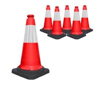 6 Pcs Traffic Cone PPC with PVC Base | 30" - 75 CM Road Safety Cone With Reflective | High Visibility Red Street Cone | Portable Wind Resistant Traffic Cone with Black Base
