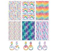 6 Pcs Transfer Paper for Earrings & Polymer Clay, Rainbow, Hearts, Dots, Abstract Pattern Water Soluble Transfer Sheet for Polymer Clay DIY Art Crafts Jewelry Earrings Making Supplies 5.82X3.9in