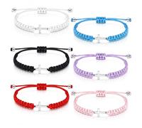 6 Pcs Trendy Christian Bracelets for Couples & Friends, Adjustable Braided Rope with Cross Charm, Stylish Faith Jewelry for Men & Women, Perfect Friendship or Gift Accessory(Black White Pink Red Blue