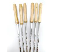 6 Pcs Twisted Metal BBQ Kebab Skewer Sticks 46 Cm Wooden Handle - Twisted Metal BBQ Kebab Sticks - Quantity: 6pcs - Lemgth: 46 Cm - Wooden Handle - Packing List: 1 Set X Barbeque Skewers
