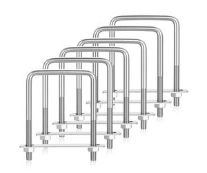 6 Pcs U Bolts with Plates, M6 x 50 x 80 mm Stainless Steel Square U-Bolt Kit, Tie Down U Shape Bolts Square Kit with Nuts Frame Washers, for Pipe Trailer Automotive Marine Deck Leaf Spring Fasteners