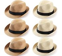 6 Pcs Ugly Sweater Hat Funny Christmas Holiday Red and Green Party Hat for Adults Unisex Short Brim(Straw Style)